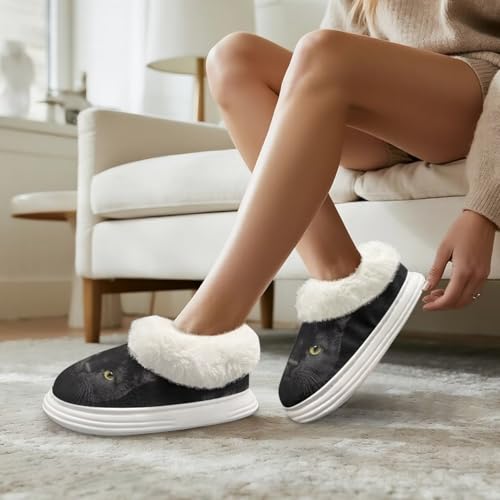 GIFTPUZZ Womens Slippers Winter Warm House Shoes Platform Indoor Bedroom Shoes with Faux Fur Collar Size 5.5-12.54