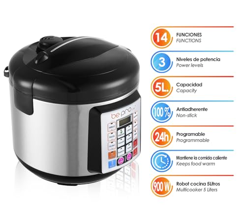 Be Pro Chef Robot Cocina Olla Programable 5L Multifunción 900W Temporizador 24H Recetario...