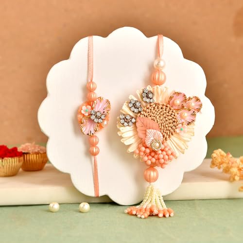 Image of CraftVatika Set of 2 Rakhi for Brother and Bhabhi, Designer Rakhis for Rakshabandhan, Bhaiya Bhabhi Rakhi Set for Rang Panchami, Best Wishes Greeting Card and Tillak Set, Premium Thread Raki for Him