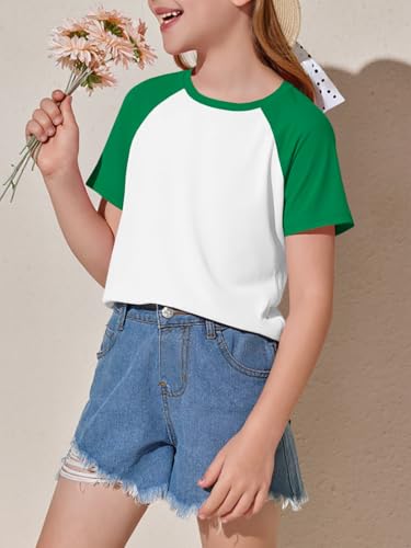 Image of Imily Bela Kids Girls T Shirts Casual Raglan Short Sleeve Crewneck Color Block Summer Tees 5-14 Years
