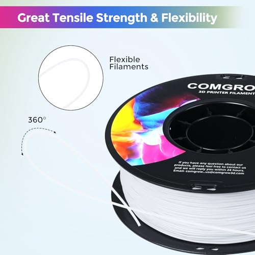 Image of Comgrow TPU Filament 1.75, 3D Printing Filament, Flexible, 95A Soft, 1kg (2.2lbs), White, + /- 0.02mm Accuracy, 1.75mm Diameter, 2.2lbs Display Weight