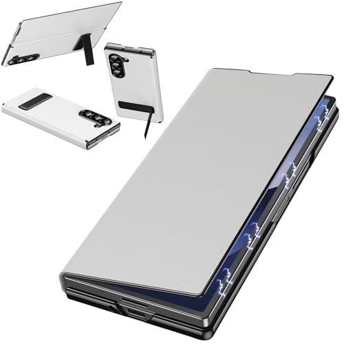 Coque Samsung Z Fold 5 béquille ajustable et cuir blanc chic