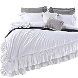 Queen's House Shabby Ruffled White Duvet Cover Bedding King Sets