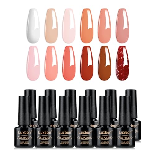 Luxbon 12 piezas Juego de Esmaltes de Uñas Semipermanentes en gel - Juego de colores de primavera Esmalte en gel de larga duración, uv led Soak Off Nail Art Designs Kit de manicura 003