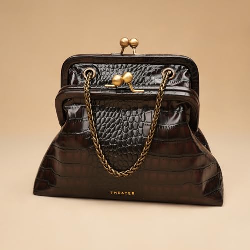 Image of Theater Francesca Vintage Kisslock Clutch Bag for Women Elegant Chain Shoulder Handbag with Structured Frame