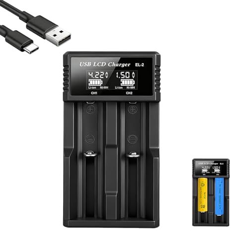 Chargeur Accu 18650, 2 Slots Chargeur de Batterie au Li-ION à LCD Affichage 2 Slots Chargeur Piles Rechargeable 3.7V Li-ION Accu Electronique pour 26650 21750...