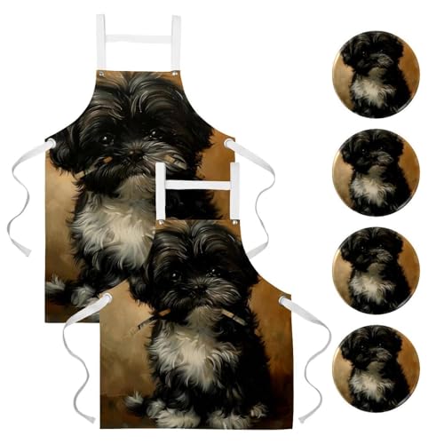 Tablier pâtisserie imprimé Shih Tzu lot de 2 pour passionnés d'animaux
