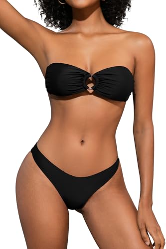 SHEKINI Damen O-Ring Schnürschuh Bandeau Bikini Set Badeanzug...