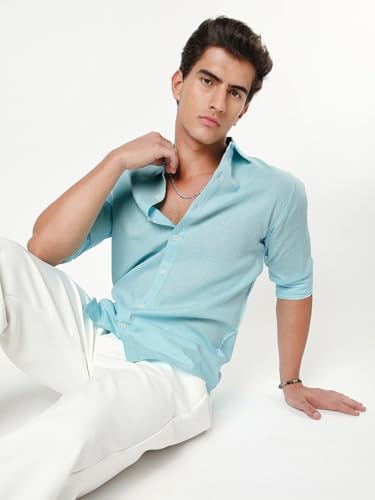 Image of Urbano Fashion Men's Linen Blend Full Sleeve Relaxed Fit Casual Solid Shirt