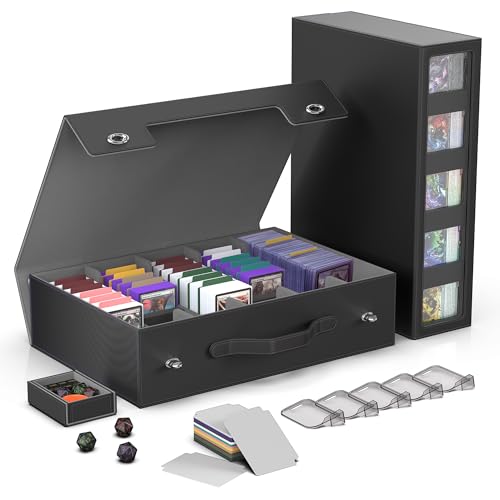 Image of Kabinka MTG Card Storage Box with Handle & Mechanical Latch,5-Row 3900+ Commander Trading Card Case with Sealed Display Window,Top Loaders Organizer Deck Box for MTG /TCG /PTCG /Sports Cards (Black)