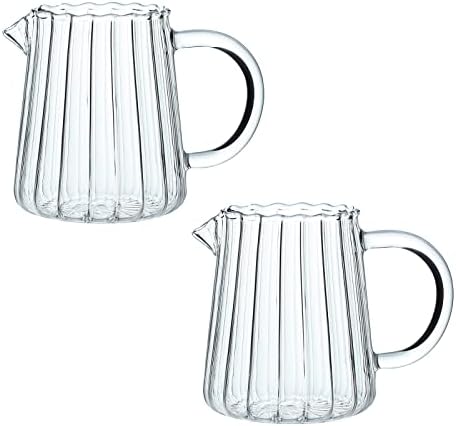 CHOOLD Elegant Wave Shaped Glass Creamer Coffee Milk Creamer Pitcher/Serving Pitcher/Sauce Pitcher/Milk Creamer Jug for Kitchen 8.5 oz, Set of 2
