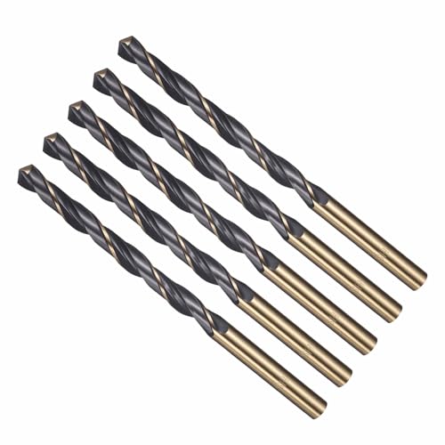 CoCud Drill Bit, 6mm Cutting Diameter, 4341 HSS Jobber Bits Gold and Black 118° Cutting Angle - (Applications: for Drilling Plastic Wood Soft Metal), 5-Pieces