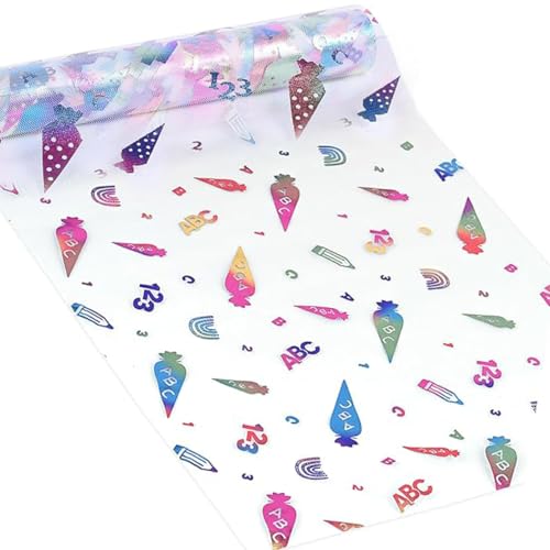 Tischläufer Einschulung Deko 500x28 cm Schulanfang Deko Einschulung Schuleinführung Geschenke Tischdecke Tischdeko Einschulung Tischband mit Zuckertüten 123 ABC Tisch Läufer für 1. Schultag