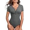 HAENPISY-Short-Sleeve-Bodysuit-for-Women-Basic-Slim-Fit-V-Neck-Button-Up-Ribbed-Knit-Thong-Leotards-Top HAENPISY Short Sleeve Bodysuit for Women Basic Slim Fit V Neck Button Up Ribbed Knit Thong Leotards Top(X-Large, Grey)