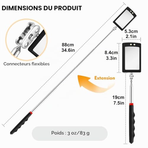 Greluma 1 Pièce Miroir d'inspection Flexible et télescopique à LED, pivotant à 360° pour Une Meilleure visibilité – vue 6