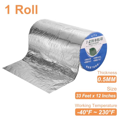 Image of HARFINGTON Waterproof Butyl Tape 33-ft x 12 inch W Aluminum Foil Sealant Tape, 0.02 inch Thick Upgraded Outdoor Use Self-Adhesive Sealing Tape for Roof Window RV Boat Pipe Repair