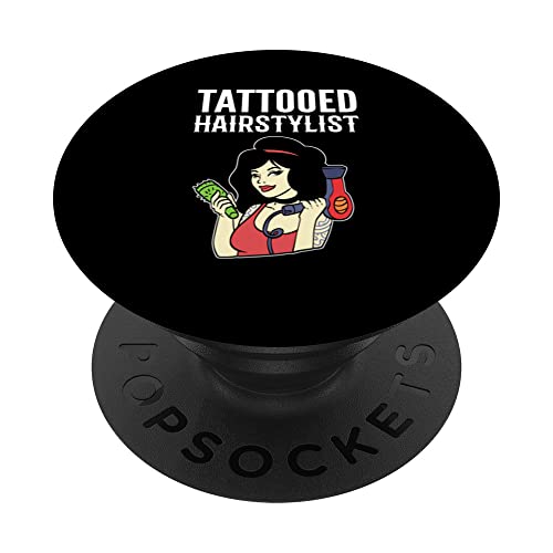 Tattooed Hairstylist Tattooist PopSockets Swappable PopGrip, Black