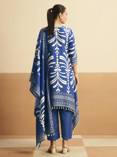 Image of Pinkmint Women's Printed Cotton Blend Kurta Pant with Dupatta Set | Round Neck Kurta with Both Side Pocket & Tassel Dupatta | Ethnic Wear