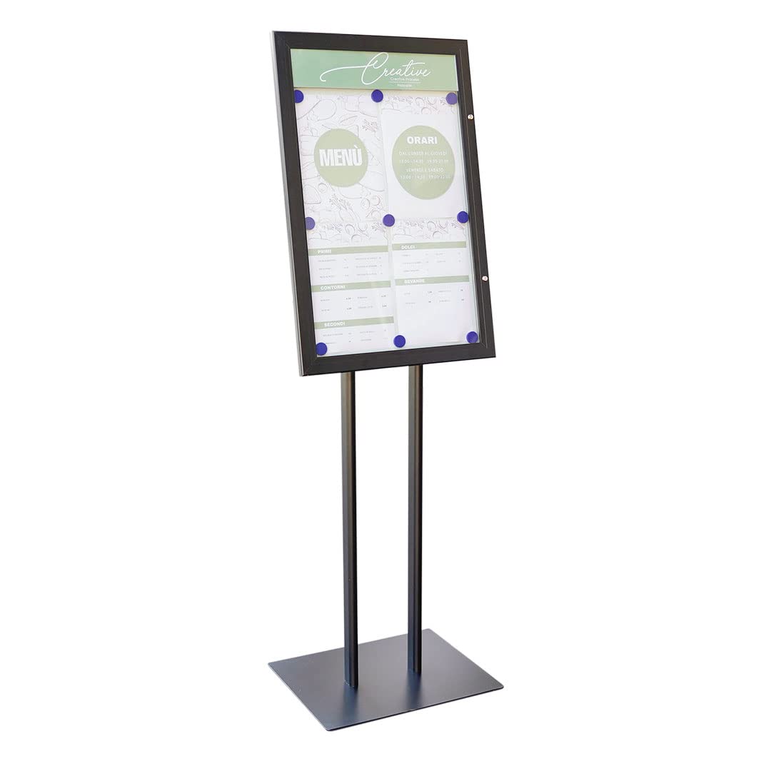Danieli Store - Expositores de Pie 4xA4 para Exterior. Soporte Para Menu de Aluminio con Llave. Atril para Tiendas y Restaurantes. Porta Menu Exterior con y sin Luz LED Con Panel Personalizable