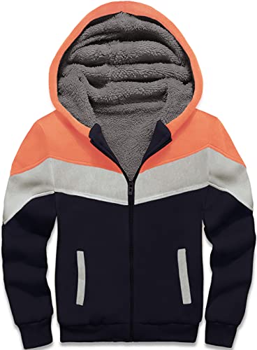 Swisswell Boys Winter Coat Jackets Size 8-10 Hooded Sweatshirt Active Hoodie For Children (Orange Blue,8-9) #TOP2