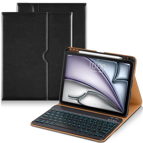 Image of DTTO Keyboard Case for iPad Air 11 Inch M4 /M3 /M2 2026 /2025 /2024, iPad Air 5th /4th Gen 10.9-Inch, 7 Colors Backlit Wireless Detachable Folio Keyboard Cover with Pencil Holder & Pocket, Black