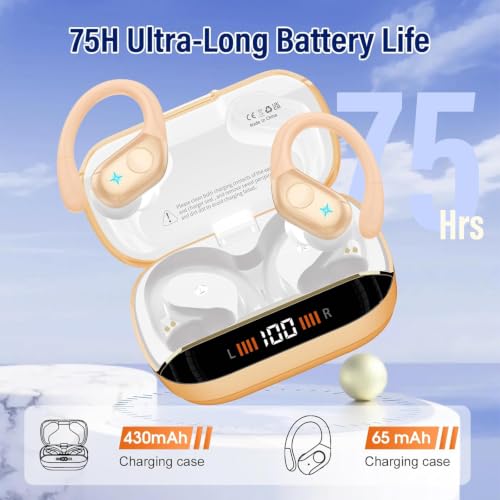 Image of 75H Sports Wireless Earbuds Bluetooth 5.4 Headphones Stereo, Light Brown