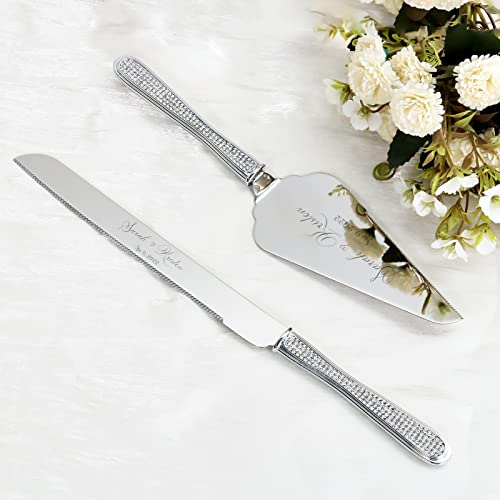 Wedding Cake Knife & Server Set, Personalized Diamond Cake Cutting Set, Gold Bridal Serving Set, Engraved Pastry Pie Server Pizza Cutter, Quinceañera Birthday Anniversary Classic Gift (Silver 2) #TOP6
