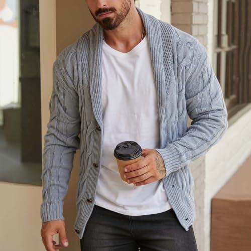 TERGHTP Mens Cardigan Sweater Shawl Collar Cable Knit Button Up Sweaters - image 3