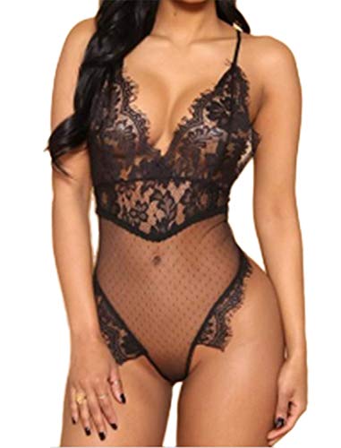 Aranmei Bodysuit Lenceria,Sexy Body Para Mujer,Erotica Atractiva Ropa De Encaje Ropa Interior(Negro, X-Large)