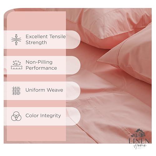 Image of Linen Home 100% Cotton Percale Sheets King Size, English Rose, Deep Pocket, 4 Pieces Set - 1 Flat, 1 Deep Pocket Fitted Sheet and 2 Pillowcases, Crisp Cool and Strong Bed Linen