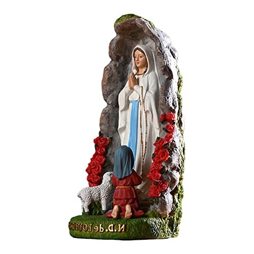 zhiqiang Statue de la Vierge Marie de Lourdes avec St Bernadette et Agneau en résine Sculpture religieuse Église catholique Décoration d'intérieur 19,8 cm...