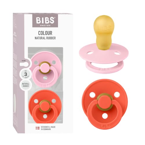 BIBS Colour Pacifier, 18-48 Months, 2-Pack, Round Nipple, Baby Pink/Tango