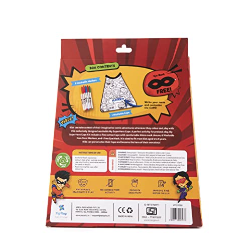 PepPlay My Superhero Cape Coloring Kit, 6 Smudge-Free Washable Markers & Eye Mask, Reusable, Mess Free DIY Activity, for Boys 4+, Birthday Gift for Boys and Girls Ages 4 5 6 7 8, Pretend Play, Cotton - Image 9