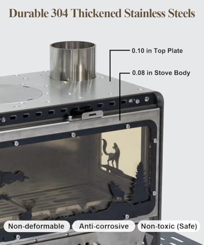Image of TOMOUNT Hot Tent Stove,Wood Stove with Frame Base,with 7 Chimney Pipes,304 Stainless Steel with heat-resistant Glass Window
