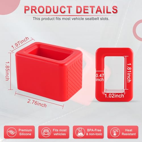 Image of Amiss 2PCS Seat Belt Buckle Holder, Universal Silicone Rear Seat Belt Booster & Fixer for Easy Access, Keeping Receptacle Upright, Car Interior Accessories-Fits Most Cars (Red)