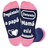 Leikedun Calcetines para Mujer Divertidos Pregúntale a papá Detente Mamá está descansando - Regalo Original para Madres, Día de la Madre, Cumpleaños, Navidad, Talla 36-40
