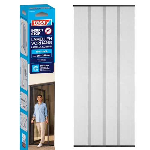 tesa Insect Stop Lamella STANDARD pour Portes - Rideau 4 Parties de Filets Anti-Moustiques avec Bandes Auto-Agrippantes - Sans Perçage - Anthracite, 95 x 220...