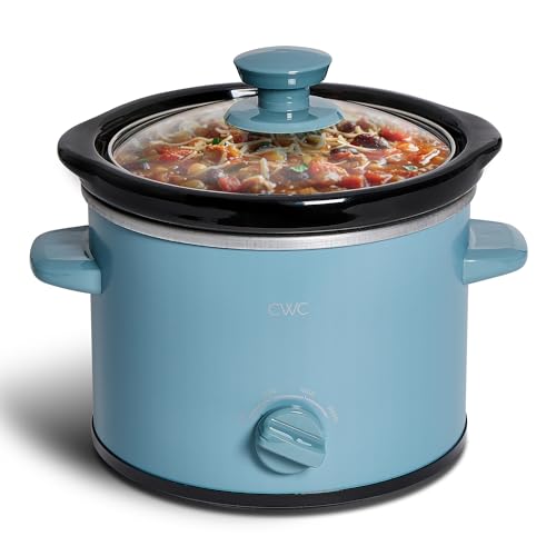 COOK WITH COLOR 2QT Mini Electric Round Slow Cooker - Adjustable Settings, Removable Stoneware Pot, Tempered Glass Lid, Dishwasher Safe, Cool-Touch Side Handles, Slate Blue