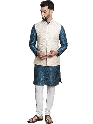 Sojanya (Since 1958 Men'S Silk Blend Print Kurta And Pyjama With Nehrujacket