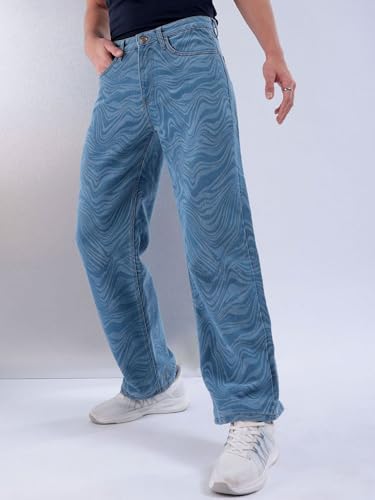 Image of The Indian Garage Co Men Baggy Solid Mid-Rise Stretchable Jeans