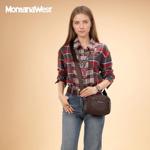 Image of Montana West Crossbody Bags for Women Cow Print Purse Triple Zip Shoulder Handbags with Wide Strap
