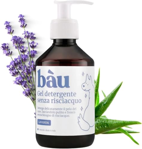 BAU Cosmesi Champú en Seco para Perros, Gel Limpiador sin Aclarado, Higienizante e Hidratante, Champú Seco para Perros - Sin Parabenos ni Siliconas, Natural y Bio con Aloe Vera - Lavanda (250 ml)