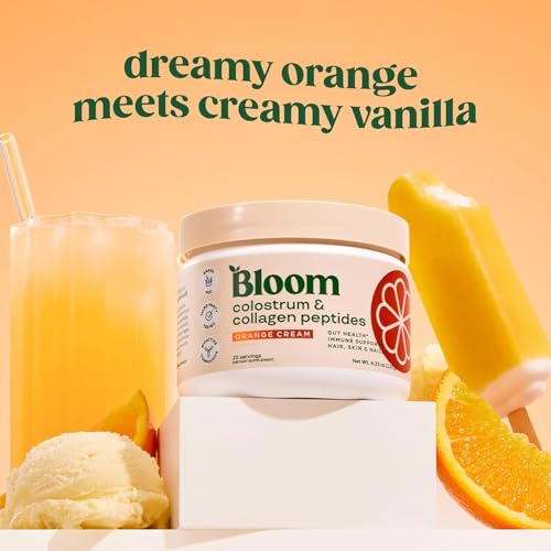Image of Bloom Nutrition Bovine Colostrum Powder for Gut Health, Immune Support, Hair Growth & Beauty Supplement, Gluten Free, Sugar Free | Orange Cream, 25 Servings