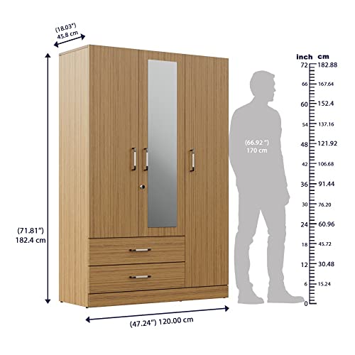 Image of Wakefit Wardrobe | 1 Year Warranty | Engineered Wood Almirah, Cupboard for Clothes Storage | 3 Door, Mirror, 1 Drawer, 1 Hanging Space | Organza Plus - Urban Teak
