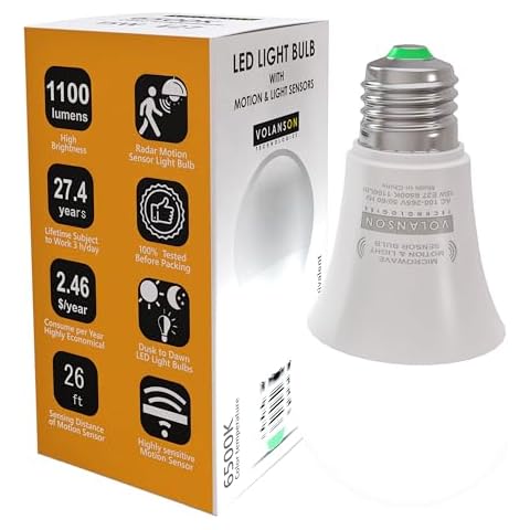 VOLANSON TECHNOLOGIES Motion Sensor Light Bulbs 15W 1100 Lm with Radar and Dusk to Dawn Sensor Indoor Motion Detector Bulb for Front Door, Porch, Garage, Security Automatic LED Lightbulb (15 Watt) Cover