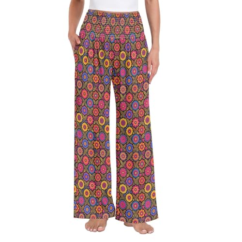 Pantalon large à poches taille haute extensible pour femme style mexicain