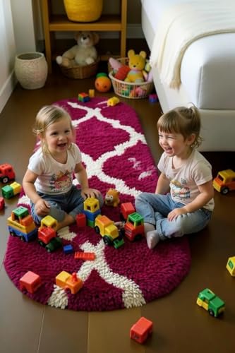 Image of Fluffy Silky Micro Fiber Polyster Carpet /Runner for Bedroom, Study Room, Playing Room, Guest Room ETC. 2x6 feet Feet, (Wine and Ivory M II)