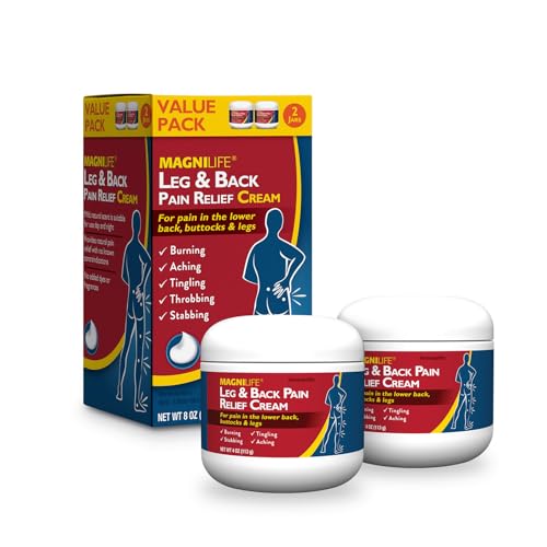 MagniLife Leg & Back Pain Relief Cream (4 oz, 2 Pack), Topical Support for Leg Pain & Lower Back Discomfort, Fast Absorbing, No Residue, Mild Scent, Massage-In Formula