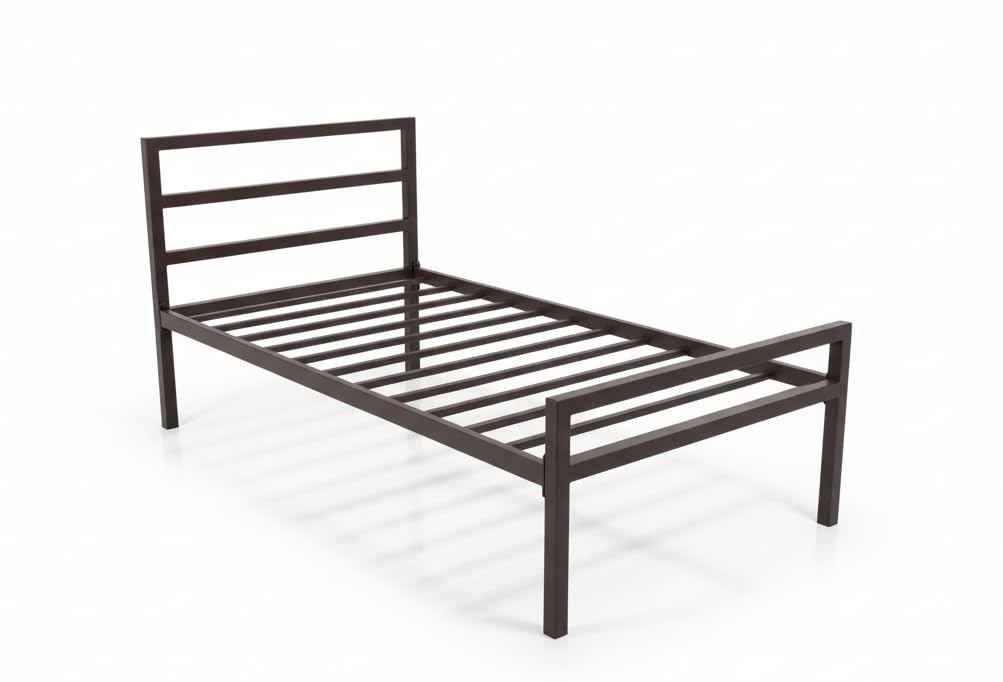 Amazon Brand - Solimo Single Size Metal Bed Frame | Standard Sleep Platform with Sturdy Steel Structure | Powder-Coated Matte Brown Finish-image-9