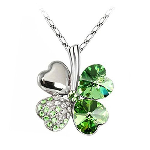 calistouk Collier Pendentif Trèfle à 4 Feuilles Femme Porte-Bonheur Cadeau Femme Bijoux Accessoire Décoration, Vert